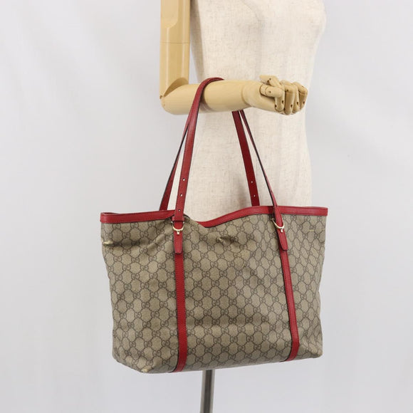 GUCCI GG Supreme Tote Bag PVC Beige Goud Auth 170475