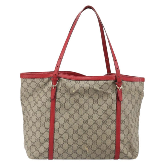 GUCCI GG Supreme Tote Bag PVC Beige Goud Auth 170475