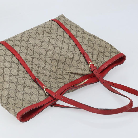 GUCCI GG Supreme Tote Bag PVC Beige Gold Auth 170475