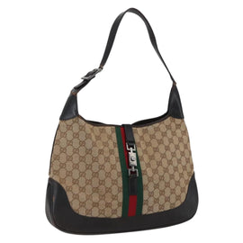 GUCCI GG Canvas Web Sherry Line Jackie Bag Beige Silver 001 3346 Auth 170478