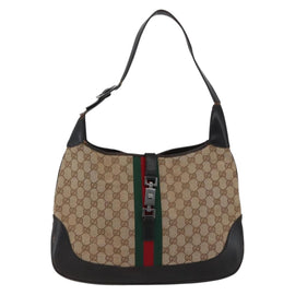 GUCCI GG Canvas Web Sherry Line Jackie Bag Beige Silver 001 3346 Auth 170478 - 0