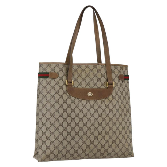 GUCCI GG Supreme Web Sherry Line Tote Bag PVC Beige 39 02 091 Auth 170479