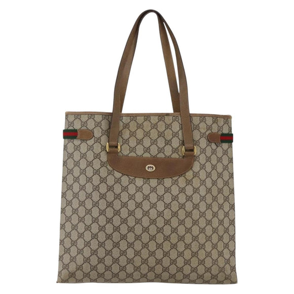 GUCCI GG Supreme Web Sherry Line Tote Bag PVC Beige 39 02 091 Auth 170479