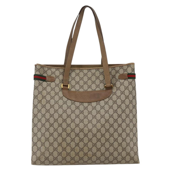 GUCCI GG Supreme Web Sherry Line Tote Bag PVC Beige 39 02 091 Auth 170479