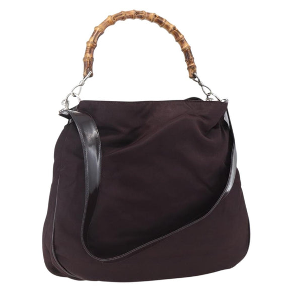 GUCCI Bamboo Shoulder Bag Nylon 2way Bordeaux Silver 001 1553 1577 Auth 170482