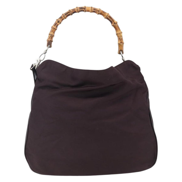 GUCCI Bamboo Shoulder Bag Nylon 2way Bordeaux Silver 001 1553 1577 Auth 170482