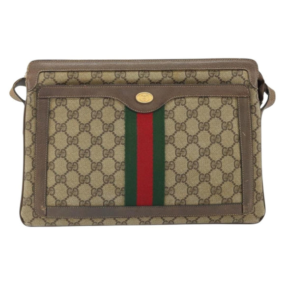 GUCCI GG Supreme Web Sherry Line Bag PVC Beige Gold 02 14 013 Auth 170488