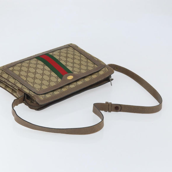 GUCCI GG Supreme Web Sherry Line Bag PVC Beige Gold 02 14 013 Auth 170488