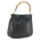GUCCI Bamboo Hand Bag Leather Black Gold Auth 170494-1
