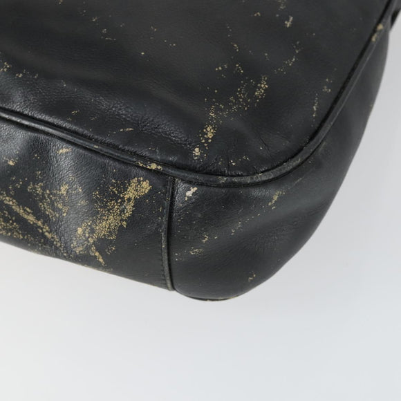 GUCCI Bamboo Hand Bag Leather Black Gold Auth 170494