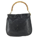 GUCCI Bamboo Hand Bag Leather Black Gold Auth 170494-2