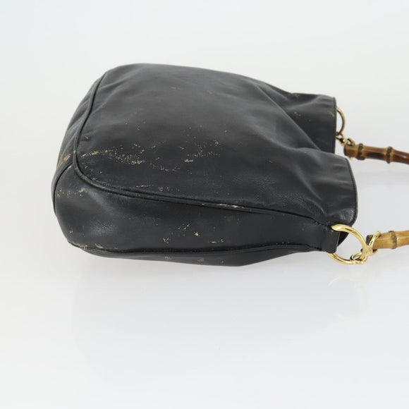 GUCCI Bamboo Hand Bag Leather Black Gold Auth 170494