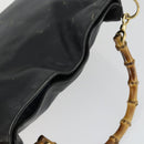 GUCCI Bamboo Hand Bag Leather Black Gold Auth 170494-6