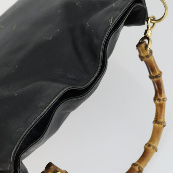 GUCCI Bamboo Hand Bag Leather Black Gold Auth 170494