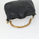 GUCCI Bamboo Hand Bag Leather Black Gold Auth 170494-7