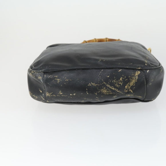 GUCCI Bamboo Hand Bag Leather Black Gold Auth 170494
