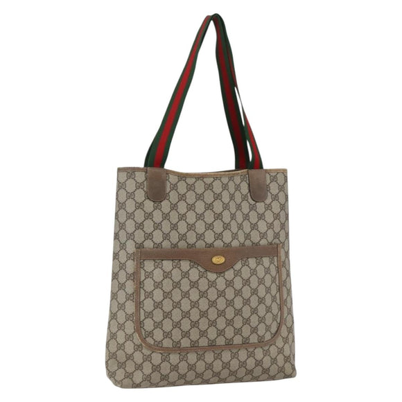 GUCCI GG Supreme Web Sherry Line Tote Bag PVC Beige Red 39 02 003 Auth 170499