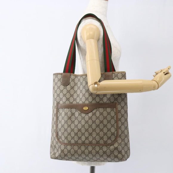 GUCCI GG Supreme Web Sherry Line Tote Bag PVC Beige Red 39 02 003 Auth 170499
