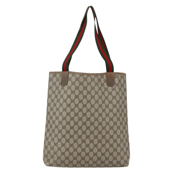 GUCCI GG Supreme Web Sherry Line Tote Bag PVC Beige Red 39 02 003 Auth 170499