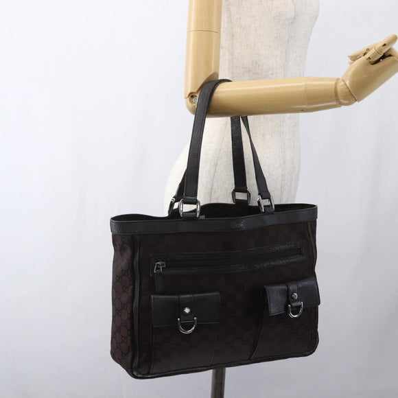 GUCCI GG Canvas Tote Bag Brown Silver 268639 Auth 170501