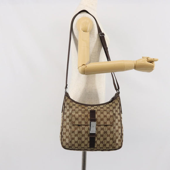 GUCCI GG Canvas Shoulder Bag Beige Silver 131211 Auth 170502