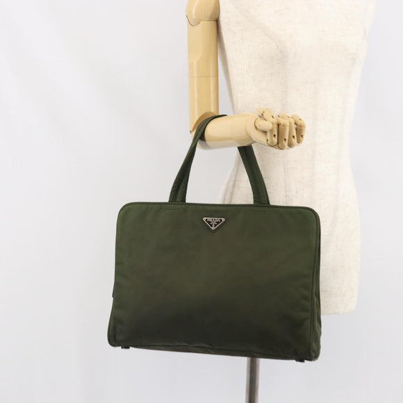 PRADA Hand Bag Nylon Green Silver Auth 170503