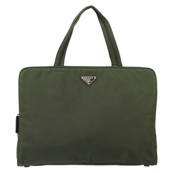 PRADA Hand Bag Nylon Green Silver Auth 170503