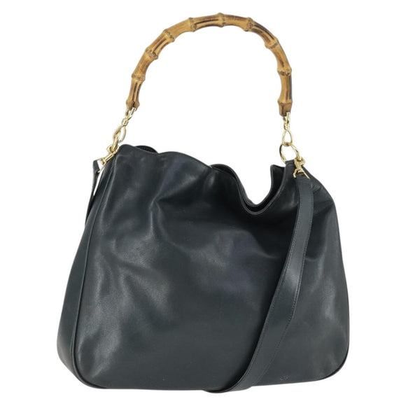 GUCCI Bamboe Handtas Leer 2way Marinegoud 001 3754 1577 Auth 170508