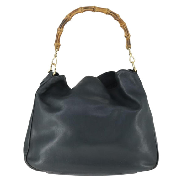 GUCCI Bamboe Handtas Leer 2way Marinegoud 001 3754 1577 Auth 170508