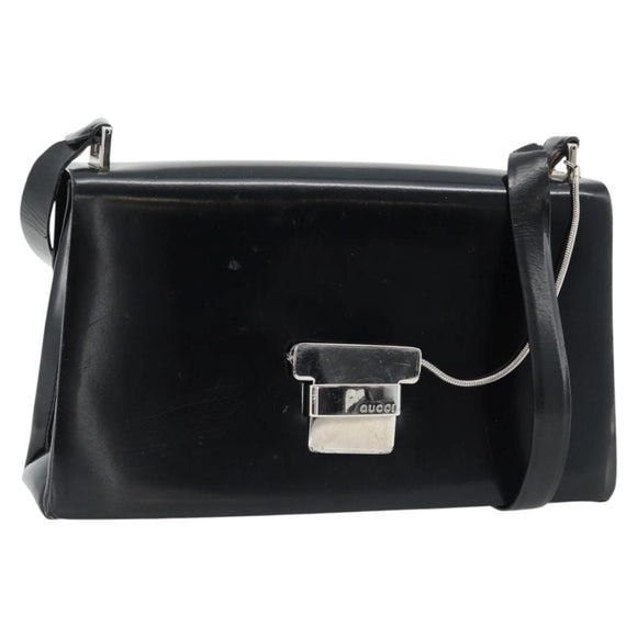 GUCCI Shoulder Bag Patent leather Black Silver Auth 170511