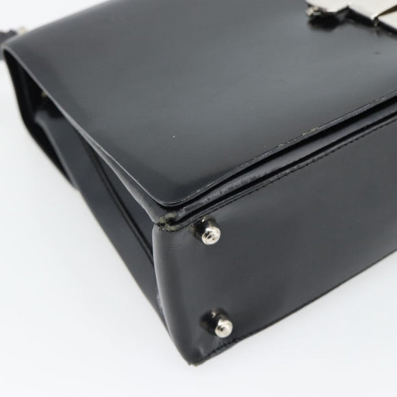 GUCCI Shoulder Bag Patent leather Black Silver Auth 170511