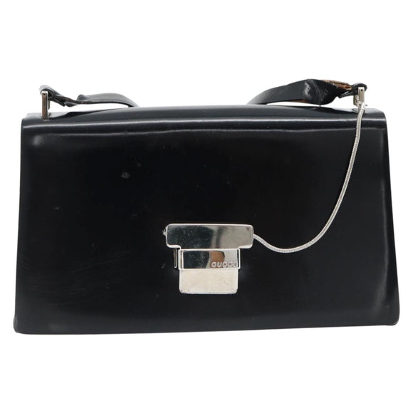 GUCCI Shoulder Bag Patent leather Black Silver Auth 170511