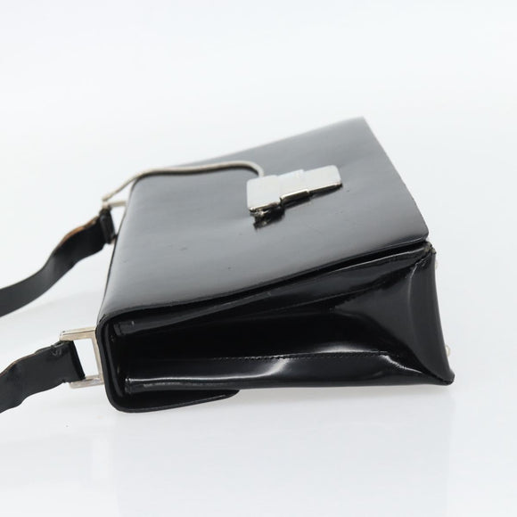 GUCCI Shoulder Bag Patent leather Black Silver Auth 170511