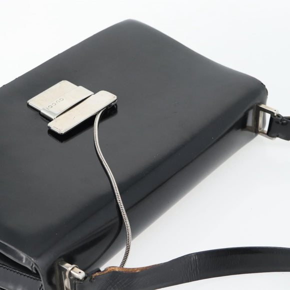 GUCCI Shoulder Bag Patent leather Black Silver Auth 170511
