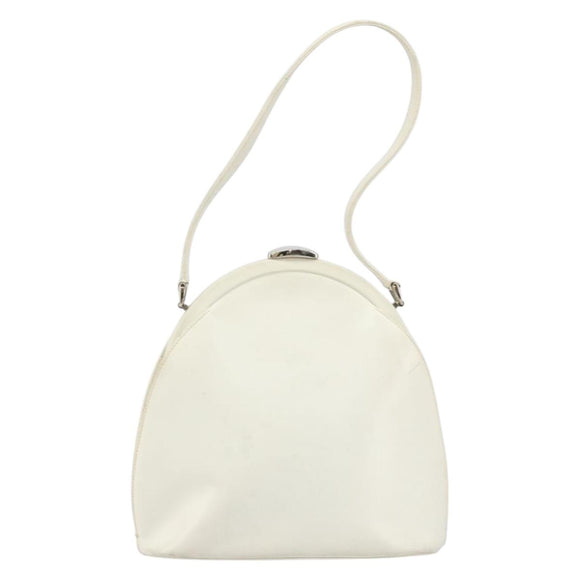 GUCCI Hand Bag Leather White Silver Auth 170514