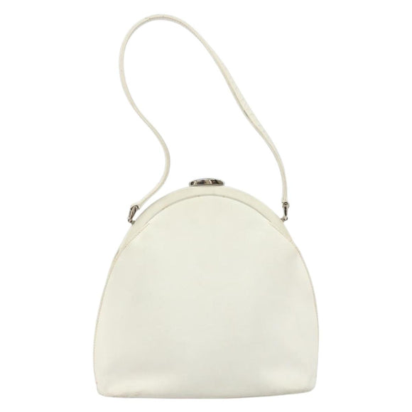 GUCCI Hand Bag Leather White Silver Auth 170514