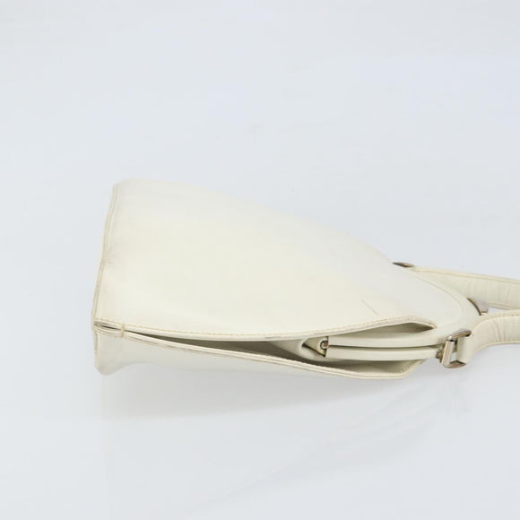 GUCCI Hand Bag Leather White Silver Auth 170514