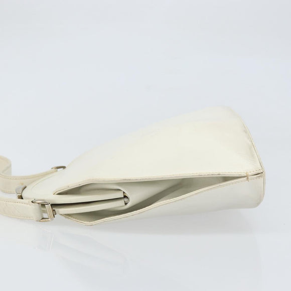 GUCCI Hand Bag Leather White Silver Auth 170514