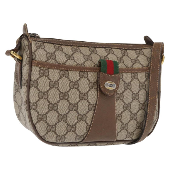 GUCCI GG Supreme Web Sherry Line Bag PVC Beige Gold 89 02 032 Auth 170516
