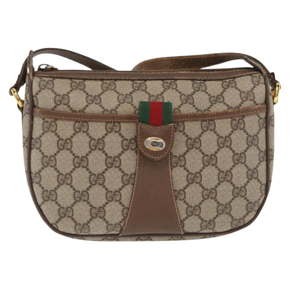 GUCCI GG Supreme Web Sherry Line Bag PVC Beige Gold 89 02 032 Auth 170516