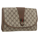GUCCI GG Supreme Web Sherry Line Clutch Bag PVC Beige Gold 89 01 030 Auth 170517-1