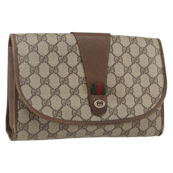GUCCI GG Supreme Web Sherry Line Clutch Bag PVC Beige Gold 89 01 030 Auth 170517