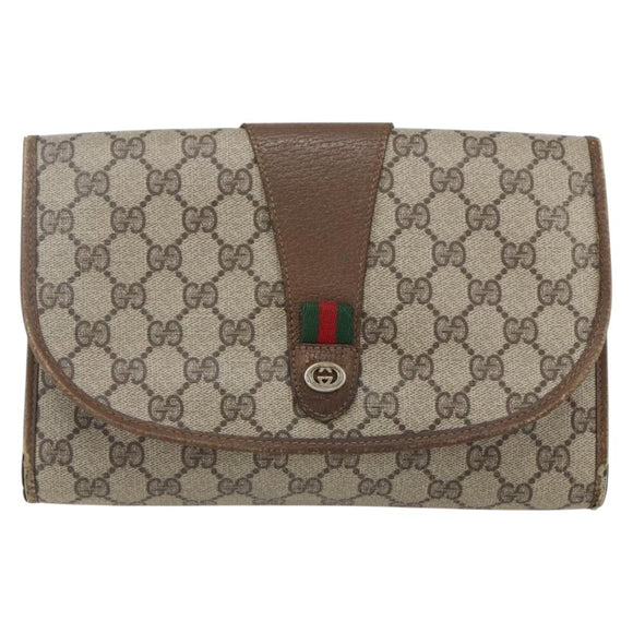 GUCCI GG Supreme Web Sherry Line Clutch Bag PVC Beige Gold 89 01 030 Auth 170517