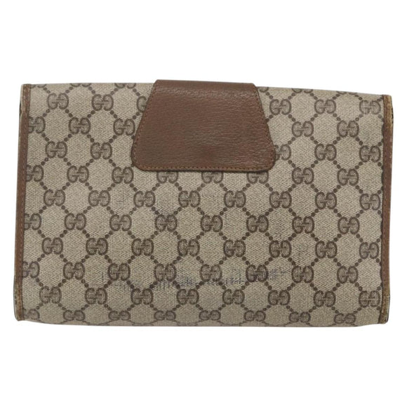 GUCCI GG Supreme Web Sherry Line Clutch Bag PVC Beige Gold 89 01 030 Auth 170517