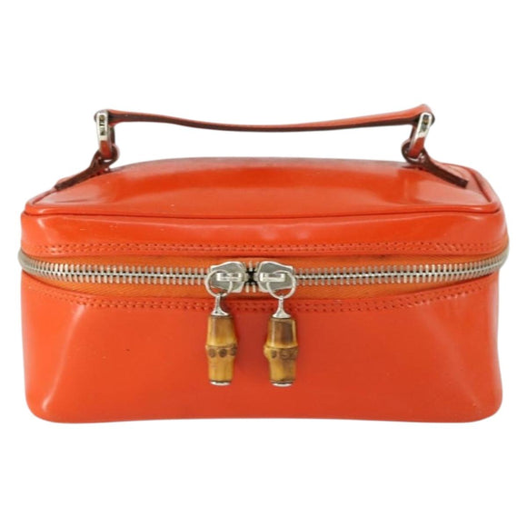 GUCCI Bamboe Vanity Handtas Lak Oranje Zilver 032 1956 0151 Geauth. 170518