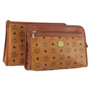 MCM Vicetos Logogram Clutch Bag PVC Leather 2 Set Brown Auth 170519-1