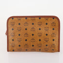 MCM Vicetos Logogram Clutch Bag PVC Leather 2 Set Brown Auth 170519-10