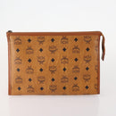 MCM Vicetos Logogram Clutch Bag PVC Leather 2 Set Brown Auth 170519-2