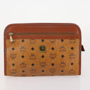 MCM Vicetos Logogram Clutch Bag PVC Leather 2 Set Brown Auth 170519-9