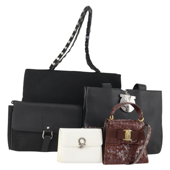Salvatore Ferragamo Shoulder Bag Patent leather 5 Set White Black Auth 170521